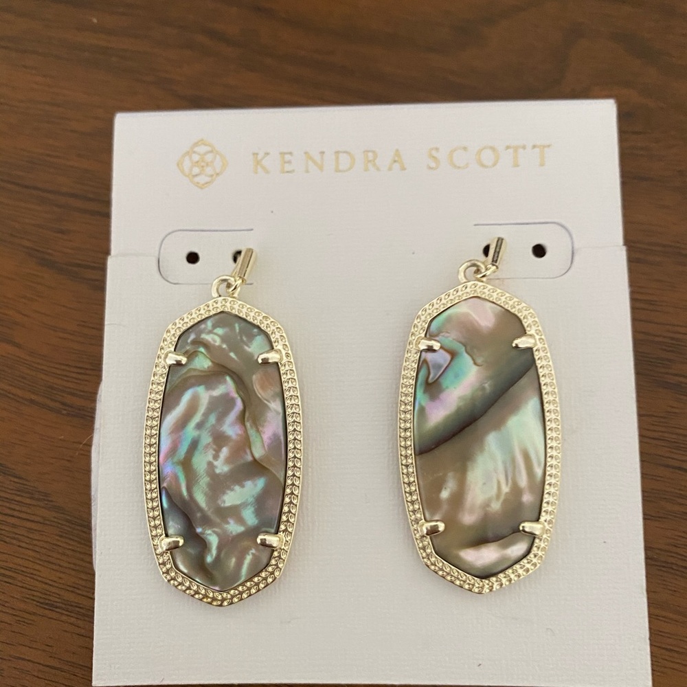 NWT Kendra Scott Elle earrings Abalone gold frame